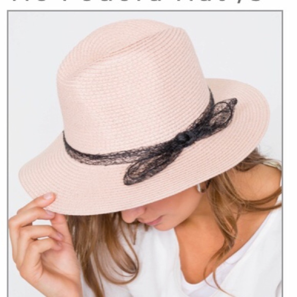 Pink Straw Bow-Tie Fedora Hat